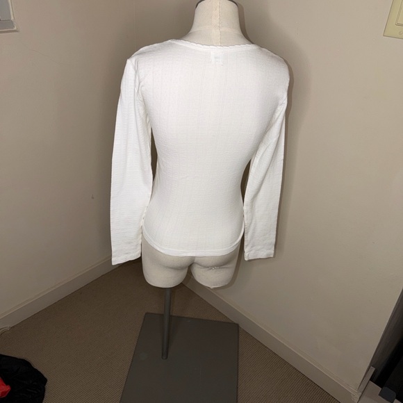 EUC Bundle of 3 LESET Pointelle tees Long Sleeve Cotton White, Black, Pink Small - Picture 7 of 10